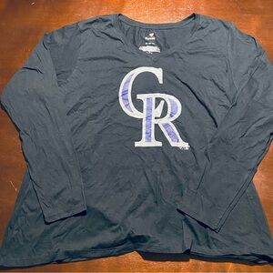 Womens 3XL Colorado Rockies MLB New V Neck T Shirt Black Baseball